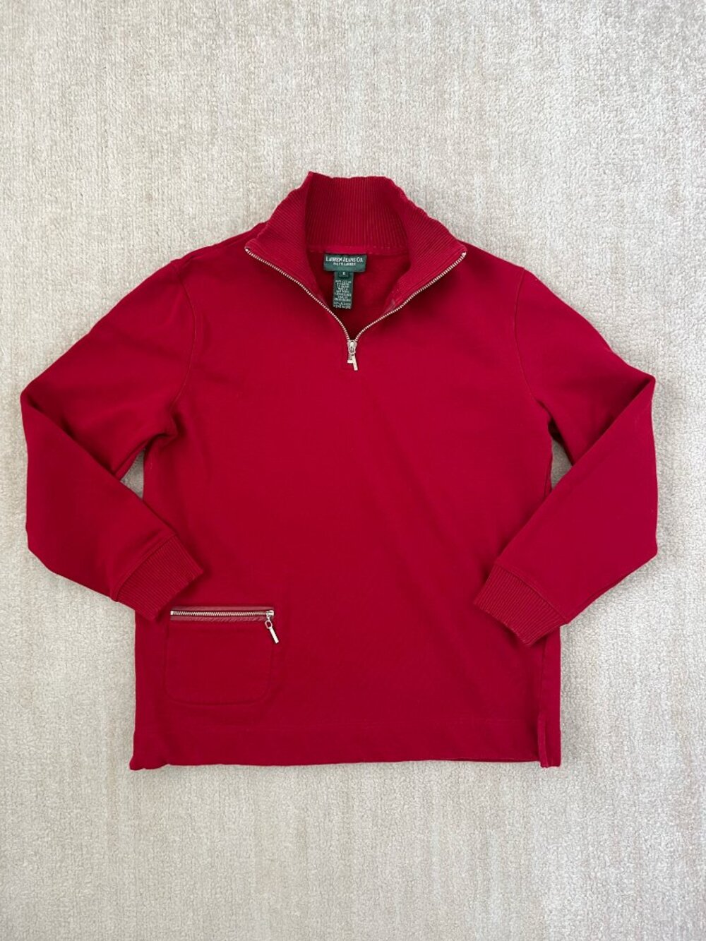 Lauren Ralph Lauren Jeans Co Red Cotton Zip Up Pullover Sweatshirt S